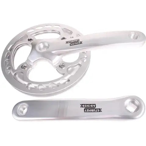 Pédalier SA 42 dents 170 mm avec double protège chaîne, Argent