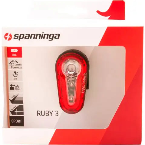 Feu Arrière à pile , Spanninga - Ruby 3, Se fixe sur Tige de selle.
