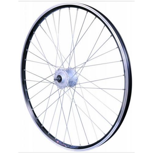 ROUE AVANT 26" VTT, FREIN A DISQUE, 6T , DYNAMO DANS MOYEU SHIMANO -6V,3W,- JANTE VUELTA, NOIR,