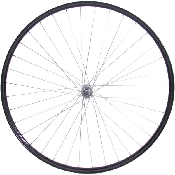 ROUE AVANT 28 X 1 1/2 (635-22), NOIR, AXE PLEIN, ALU., RAYON ZINC.
